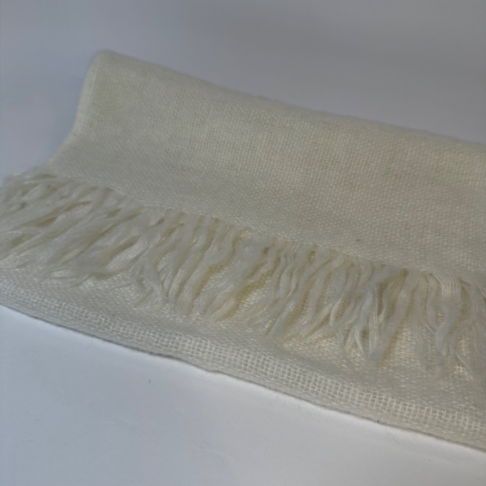 Vintage Cream Woven Fringe Wrap Scarf 60โ x 15โ Cozy Neutral - Picture 4 of 4